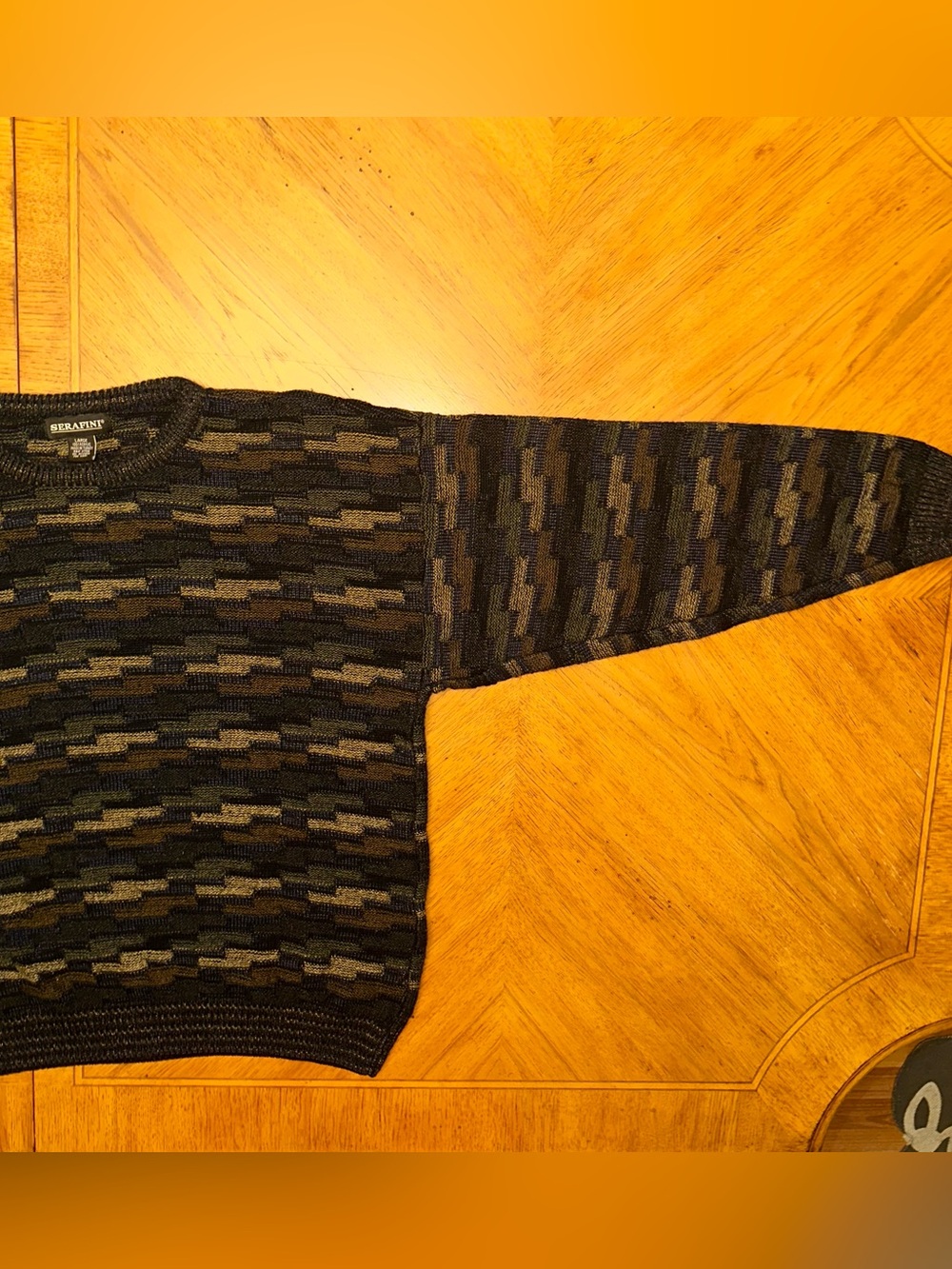 Vintage Serafini Sweater Mens Size Large Pullover 3D Knit 100% Acrylic VTG